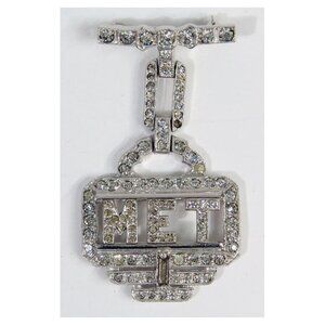 Vintage Art Deco Rhinestone Initial Pin Brooch Initials MET - Theater Marquee